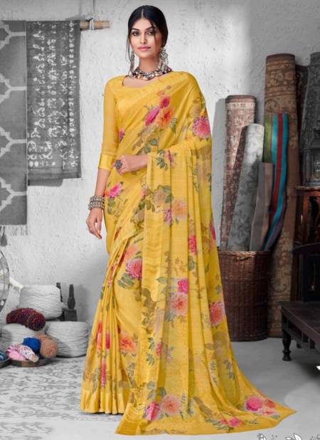 Yellow RUCHI STRAWBERRY Hit Designer Casual Wear Chiffon Printed Saree Collection 1509-B